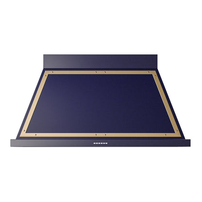 ILVE Nostalgie II Noblesse 48-Inch Canopy Wall-Mount Ducted Range Hood, 600 CFM, Midnight Blue with Brass Trim, UANB48MBG