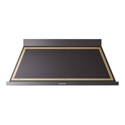 ILVE Nostalgie II Noblesse 60-Inch Canopy Wall-Mount Ducted Range Hood, 600 CFM, Glossy Black with Brass Trim, UANB60BKG