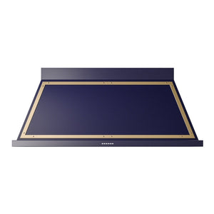 ILVE Nostalgie II Noblesse 60-Inch Canopy Wall-Mount Ducted Range Hood, 600 CFM, Midnight Blue with Brass Trim, UANB60MBG