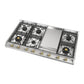 ILVE Nostalgie II 48-Inch Gas Cooktop with 8 Sealed Burners + Griddle, Stainless Steel with Brass Trim, Liquid Propane, UHCP1265FNSSGLP