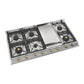 ILVE Nostalgie II 48-Inch Gas Cooktop with 8 Sealed Burners + Griddle, Stainless Steel with Brass Trim, Natural Gas, UHCP1265FNSSG