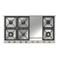 ILVE Nostalgie II 48-Inch Gas Cooktop with 8 Sealed Burners + Griddle, Stainless Steel with Brass Trim, Natural Gas, UHCP1265FNSSG