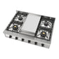 ILVE Nostalgie II 36-Inch Gas Cooktop with 6 Sealed Burners + Griddle, Stainless Steel with Burnished Trim, Natural Gas, UHCP36FNSSB