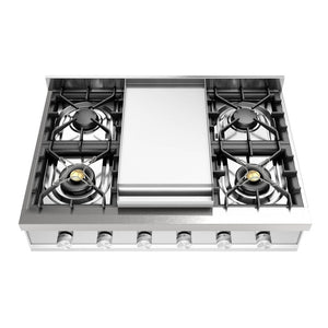 ILVE Professional Plus II 36-Inch Gas Cooktop with 6 Sealed Burners + Griddle, Stainless Steel, Liquid Propane, UHCP36FSSLP