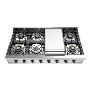 ILVE Nostalgie II 48-Inch Gas Cooktop with 8 Sealed Burners + Griddle, Stainless Steel with Burnished Trim, Liquid Propane, UHCP48FNSSBLP