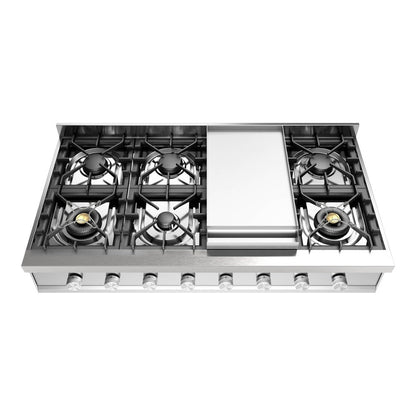 ILVE Professional Plus II 48-Inch Gas Cooktop with 8 Sealed Burners + Griddle, Stainless Steel, Liquid Propane, UHCP48FSSLP