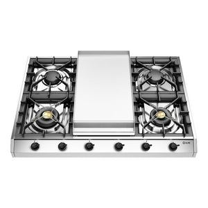 ILVE Nostalgie II 36-Inch Gas Cooktop with 4 Sealed Burners + Griddle, Stainless Steel with Burnished Trim, Liquid Propane, UHCP965FNSSBLP