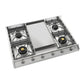 ILVE Nostalgie II 36-Inch Gas Cooktop with 4 Sealed Burners + Griddle, Stainless Steel with Chrome Trim, Natural Gas, UHCP965FNSSC