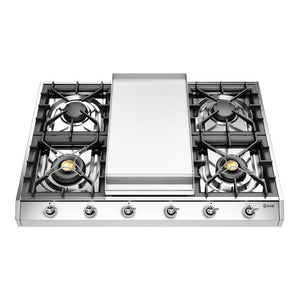ILVE Nostalgie II 36-Inch Gas Cooktop with 4 Sealed Burners + Griddle, Stainless Steel with Chrome Trim, Natural Gas, UHCP965FNSSC