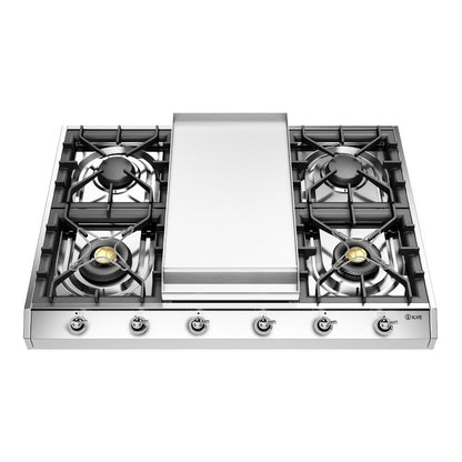 ILVE Nostalgie II 36-Inch Gas Cooktop with 4 Sealed Burners + Griddle, Stainless Steel with Chrome Trim, Natural Gas, UHCP965FNSSC