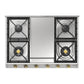 ILVE Nostalgie II 36-Inch Gas Cooktop with 4 Sealed Burners + Griddle, Stainless Steel with Brass Trim, Natural Gas, UHCP965FNSSG