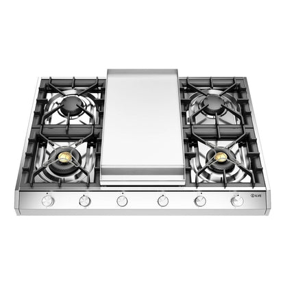 ILVE Professional Plus II 36-Inch Gas Cooktop with 4 Sealed Burners + Griddle, Stainless Steel, Liquid Propane, UHCP965FSSLP