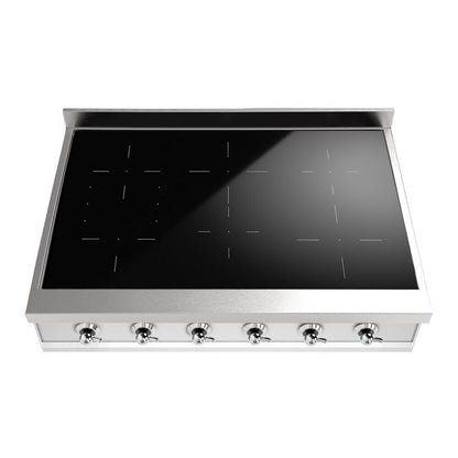 ILVE Nostalgie II 36-Inch Induction Cooktop with 6 Induction Zones, Stainless Steel with Chrome Trim, UHCPI366NSSC