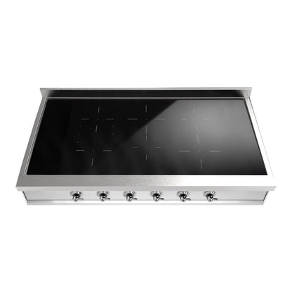ILVE Nostalgie II 48-Inch Induction Cooktop with 6 Induction Zones, Stainless Steel with Chrome Trim, UHCPI486NSSC