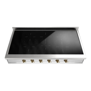 ILVE Nostalgie II 48-Inch Induction Cooktop with 6 Induction Zones, Stainless Steel with Brass Trim, UHCPI486NSSG