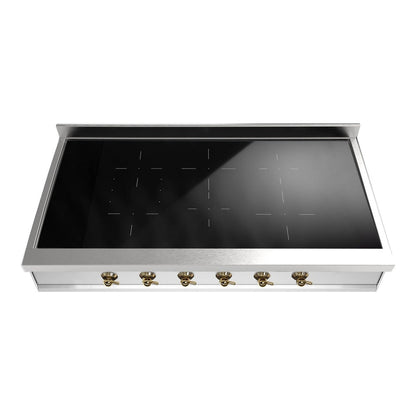 ILVE Nostalgie II 48-Inch Induction Cooktop with 6 Induction Zones, Stainless Steel with Brass Trim, UHCPI486NSSG
