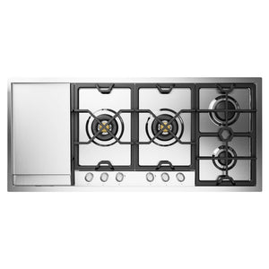 ILVE Panoramagic 48-Inch Gas Cooktop with 6 Sealed Burners + Griddle, Stainless Steel, Natural Gas, UHCPMT125FSS