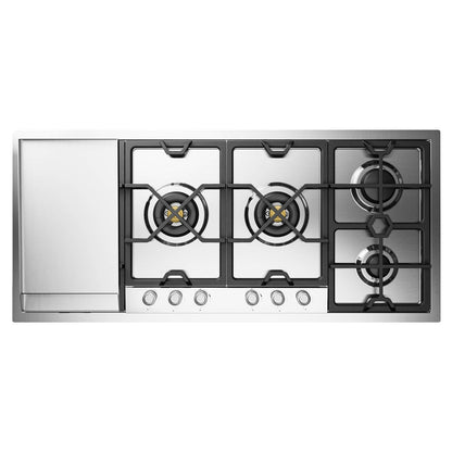 ILVE Panoramagic 48-Inch Gas Cooktop with 6 Sealed Burners + Griddle, Stainless Steel, Natural Gas, UHCPMT125FSS