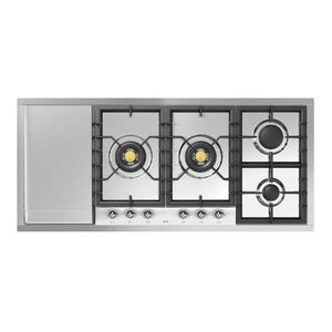 ILVE Nostalgie II 48-Inch Gas Cooktop with 6 Sealed Burners + Griddle, Stainless Steel with Chrome Trim, Natural Gas, UHCPT125FNSSC