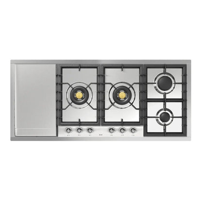 ILVE Nostalgie II 48-Inch Gas Cooktop with 6 Sealed Burners + Griddle, Stainless Steel with Chrome Trim, Natural Gas, UHCPT125FNSSC