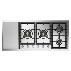 ILVE Professional Plus II 48-Inch Gas Cooktop with 6 Sealed Burners + Griddle, Stainless Steel, Natural Gas, UHCPT125FSS