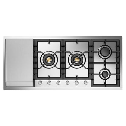 ILVE Professional Plus II 48-Inch Gas Cooktop with 6 Sealed Burners + Griddle, Stainless Steel, Natural Gas, UHCPT125FSS