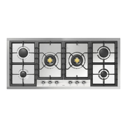 ILVE Nostalgie II 48-Inch Gas Cooktop with 6 Sealed Burners, Stainless Steel with Chrome Trim, Natural Gas, UHCPT125NSSC