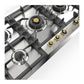 ILVE Nostalgie II 48-Inch Gas Cooktop with 6 Sealed Burners, Stainless Steel with Brass Trim, Liquid Propane, UHCPT125NSSGLP
