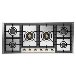ILVE Nostalgie II 48-Inch Gas Cooktop with 6 Sealed Burners, Stainless Steel with Brass Trim, Natural Gas, UHCPT125NSSG