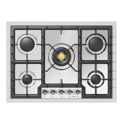 ILVE Nostalgie II 30-Inch Gas Cooktop with 5 Sealed Burners, Stainless Steel with Chrome Trim, Natural Gas, UHCPT75NSSC