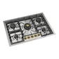 ILVE Nostalgie II 30-Inch Gas Cooktop with 5 Sealed Burners, Stainless Steel with Brass Trim, Natural Gas, UHCPT75NSSG