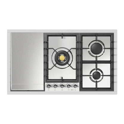 ILVE Nostalgie II 36-Inch Gas Cooktop with 5 Sealed Burners + Griddle, Stainless Steel with Chrome Trim, Liquid Propane, UHCPT95FNSSCLP