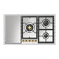 ILVE Nostalgie II 36-Inch Gas Cooktop with 5 Sealed Burners + Griddle, Stainless Steel with Brass Trim, Liquid Propane, UHCPT95FNSSGLP