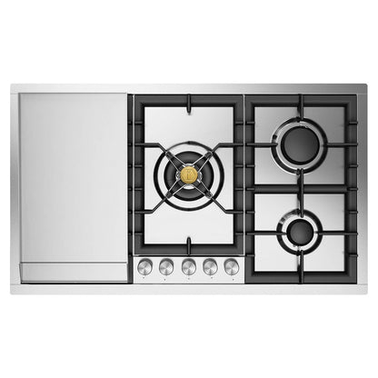 ILVE Professional Plus II 36-Inch Gas Cooktop with 5 Sealed Burners + Griddle, Stainless Steel, Natural Gas, UHCPT95FSS