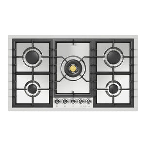 ILVE Nostalgie II 36-Inch Gas Cooktop with 5 Sealed Burners, Stainless Steel with Chrome Trim, Liquid Propane, UHCPT95NSSCLP