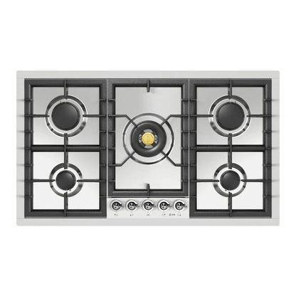 ILVE Nostalgie II 36-Inch Gas Cooktop with 5 Sealed Burners, Stainless Steel with Chrome Trim, Liquid Propane, UHCPT95NSSCLP