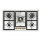 ILVE Nostalgie II 36-Inch Gas Cooktop with 5 Sealed Burners, Stainless Steel with Brass Trim, Liquid Propane, UHCPT95NSSGLP