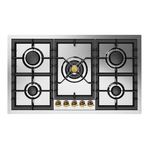 ILVE Nostalgie II 36-Inch Gas Cooktop with 5 Sealed Burners, Stainless Steel with Brass Trim, Liquid Propane, UHCPT95NSSGLP