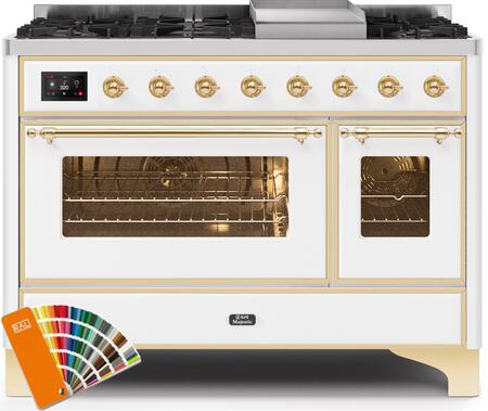 ILVE Majestic II 48" Dual Fuel Natural Gas Range in RAL Custom Color with Brass Trim, UM12FDNS3RAG