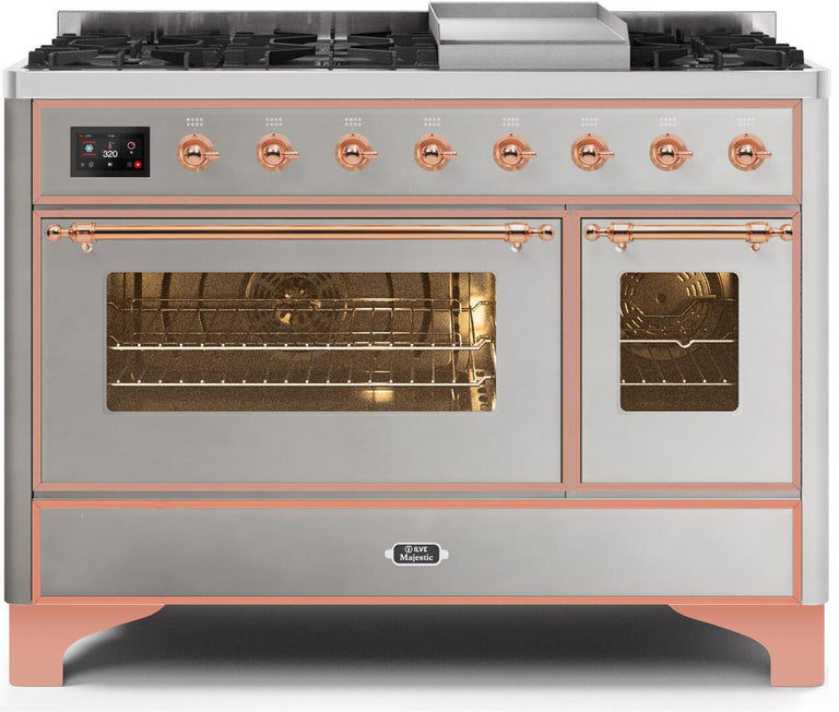 ILVE Majestic II 48" Dual Fuel Propane Gas Range in Stainless Steel with Copper Trim, UM12FDNS3SSPLP