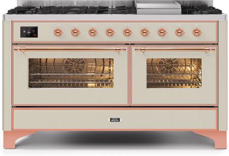 ILVE Majestic II 60" Dual Fuel Natural Gas Range in Antique White with Copper Trim, UM15FDNS3AWP