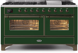 ILVE Majestic II 60" Dual Fuel Natural Gas Range in Emerald Green with Bronze Trim, UM15FDNS3EGB