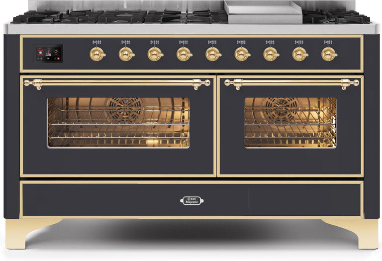 ILVE Majestic II 60" Dual Fuel Natural Gas Range in Matte Graphite with Brass Trim, UM15FDNS3MGG