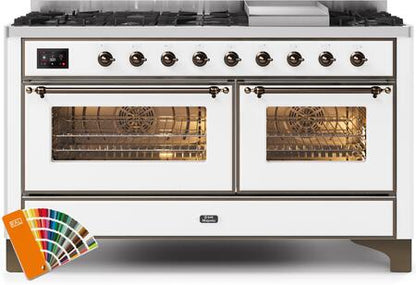ILVE Majestic II 60" Dual Fuel Propane Gas Range in RAL Custom Color with Bronze Trim, UM15FDNS3RABLP