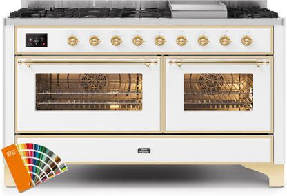ILVE Majestic II 60" Dual Fuel Propane Gas Range in RAL Custom Color with Brass Trim, UM15FDNS3RAGLP