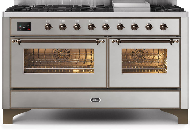 ILVE Majestic II 60" Dual Fuel Propane Gas Range in Stainless Steel with Bronze Trim, UM15FDNS3SSBLP