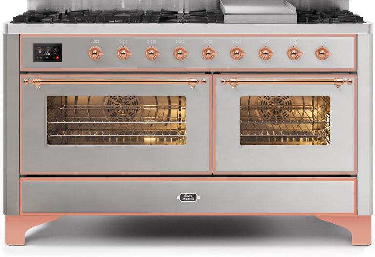 ILVE Majestic II 60" Dual Fuel Propane Gas Range in Stainless Steel with Copper Trim, UM15FDNS3SSPLP