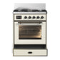 ILVE Majestic III 30-Inch Dual Fuel Range with 5 Sealed Burners, 4 cu. ft. Oven, Antique White with Burnished Trim, Natural Gas, Triple Glass Door, UM30NR3AWB