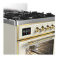 ILVE Majestic III 30-Inch Dual Fuel Range with 5 Sealed Burners, 4 cu. ft. Oven, Antique White with Brass Trim, Liquid Propane, Triple Glass Door, UM30NR3AWGLP