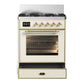 ILVE Majestic III 30-Inch Dual Fuel Range with 5 Sealed Burners, 4 cu. ft. Oven, Antique White with Brass Trim, Liquid Propane, Triple Glass Door, UM30NR3AWGLP